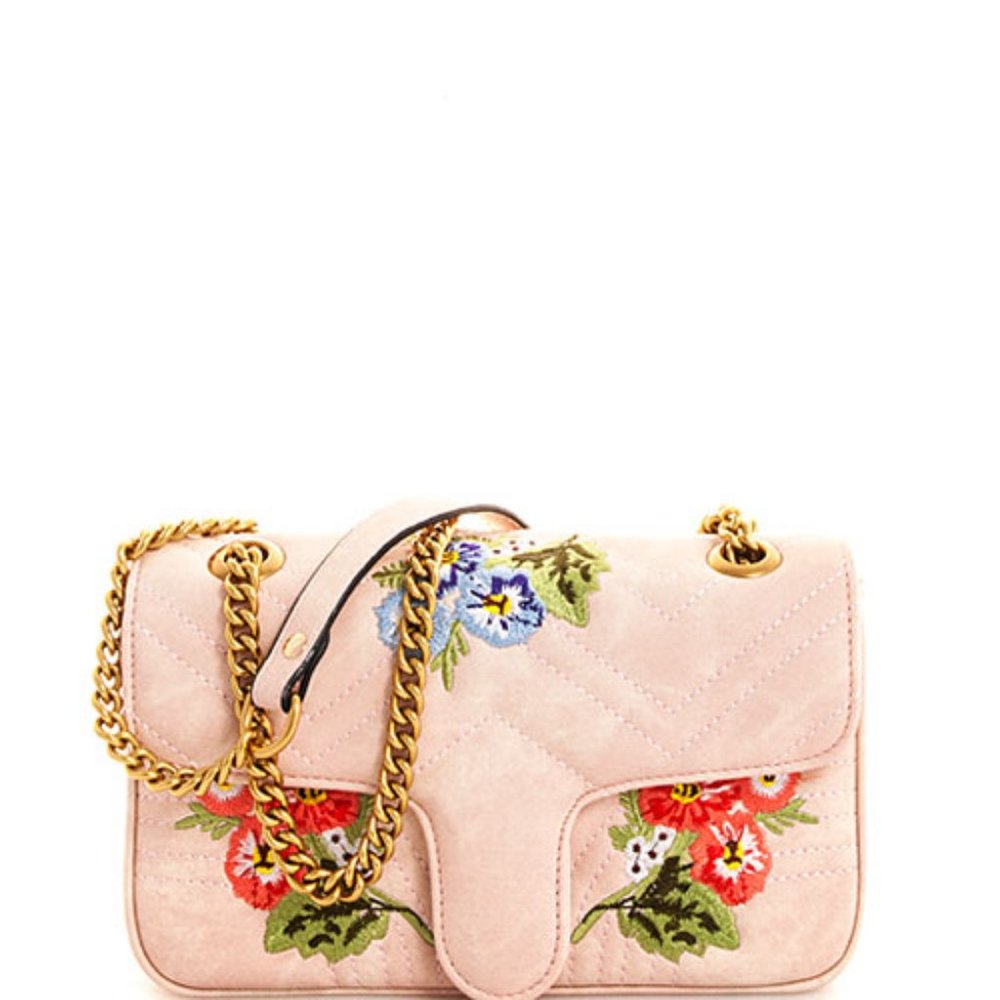 Denim Pink Embroidered Crossbody Bag